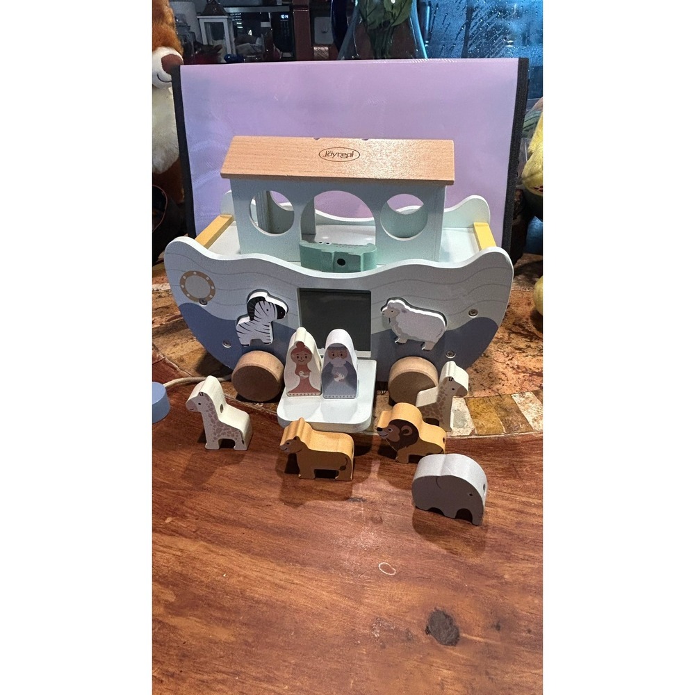 Joyreal Noahs Ark Wooden Pull Toy Shape Sorter‎ Animal Figures Toddler Play Set - Picture 2 of 14